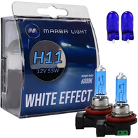 ŻARÓWKI H11 12V 55W MARBA LIGHT WHITE EFFECT +W5W SUPER ZIMNE BIAŁE ŚWIATŁO