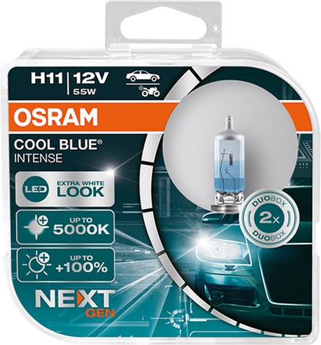 OSRAM H11 12V 55W PGJ19-2 Cool Blue INTENSE NextGeneration 5000K +100% 64211CBN-HCB